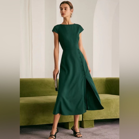 NWT RIHOAS The Green Boat Neck Cutout Back Midi Dress Sz L - Picture 5 of 7